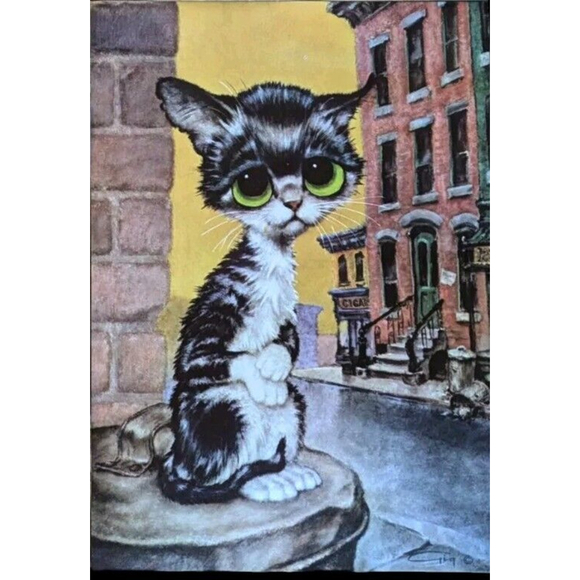 Other - Vintage Big Eye Pity Kitty Cats Big Sad Eyes Print 10"x14" Unframed
